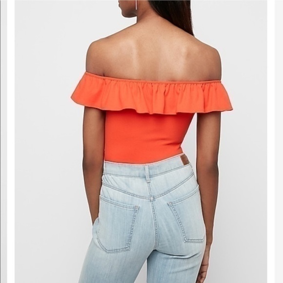 Express‎ Ribbed Ruffle Off Shoulder Bodysuit Small - Picture 2 of 10